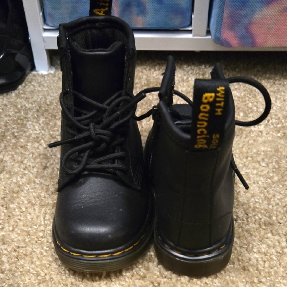 Dr. Martens Black Leather Boots with Yellow Stitching